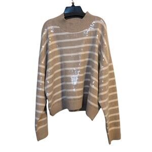 Truth by Republic Sequin Stripe Sweater XL NWT Brown White Retail $108